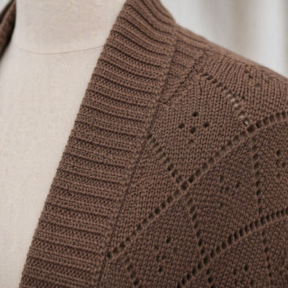 AerieLuxe™ – Hollow Knit Shawl Cardigan with Open Front and Lantern Sleeves