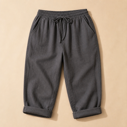 SenseLuxe™ – Lightweight Cotton-Linen Capri Pants Featuring Rolled Cuffs