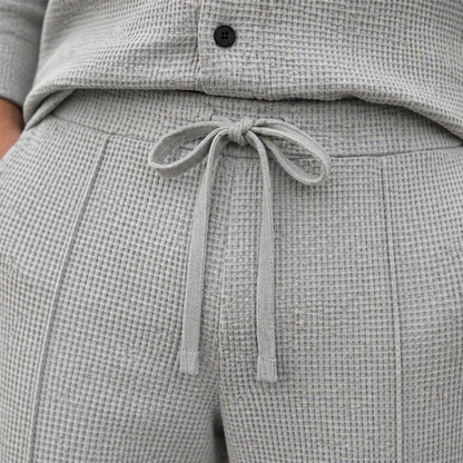 AnyWear™ – Comfortable Waffle-Knit Shirt and Pants Set with Mandarin Collar