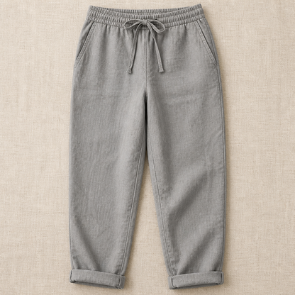 VelouraFlex™ – Airy Cotton-Linen Drawstring Pants with Tapered Cuffed Hem