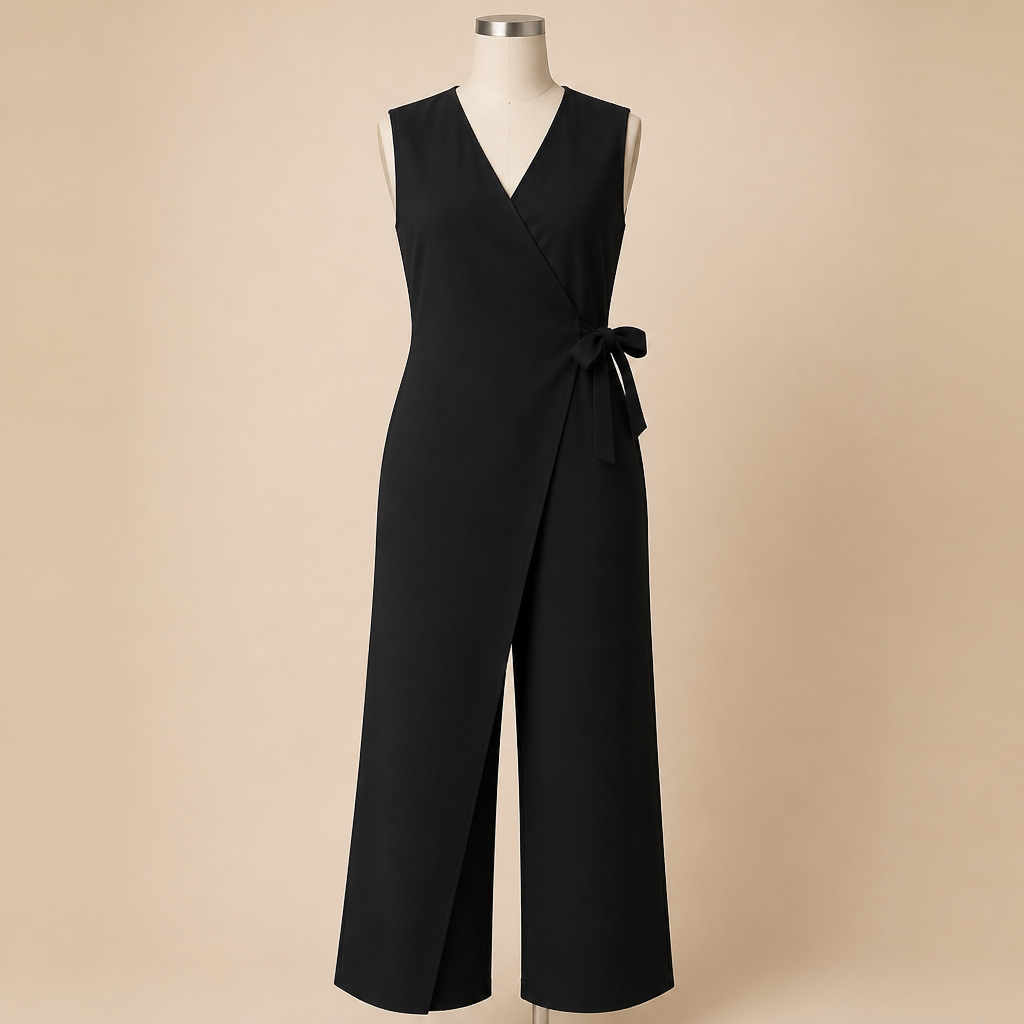 SereneSilhouette™ – Stylish Sleeveless Wrap-Front Jumpsuit with Side Tie