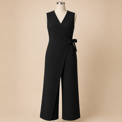 SereneSilhouette™ – Stylish Sleeveless Wrap-Front Jumpsuit with Side Tie