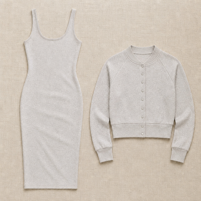 LunaCurve™ – Soft Knit Midi Bodycon Dress with Coordinated Cropped Jacket