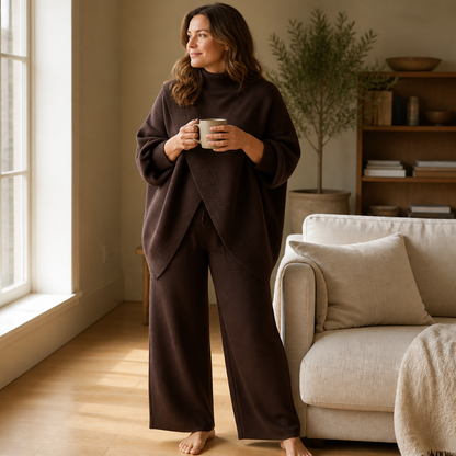 CelestiaKnit™ – Asymmetric Oversized Knit Set with Wide-Leg Trousers