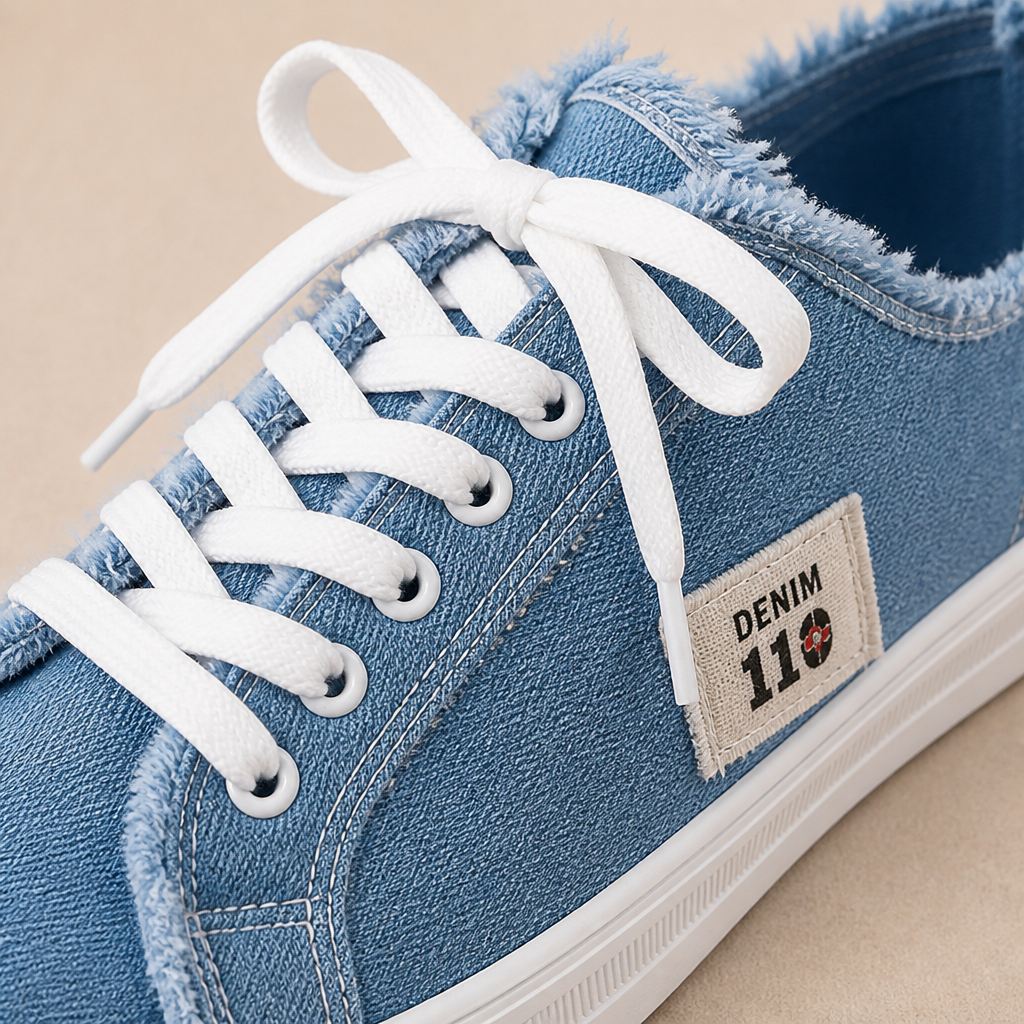 StridePulse™ – Casual Denim Mules with Frayed Edge Sneakers