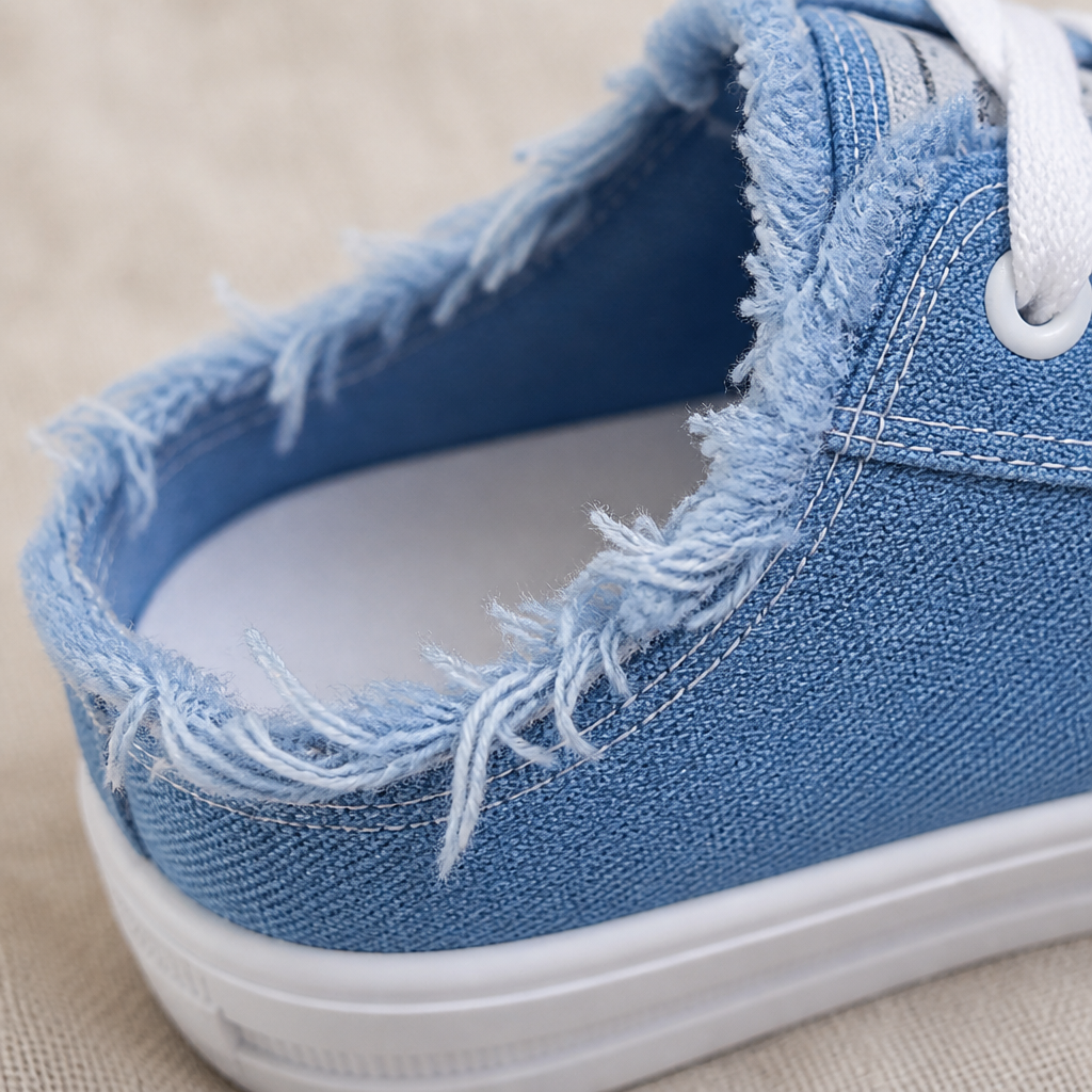 StridePulse™ – Casual Denim Mules with Frayed Edge Sneakers