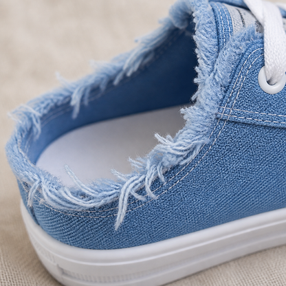 StridePulse™ – Casual Denim Mules with Frayed Edge Sneakers