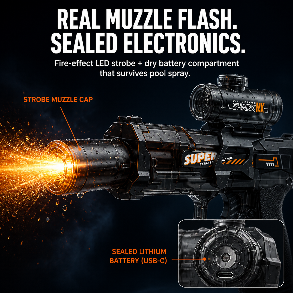 ThunderSplash™ — Soak the Yard with No Pumping, USB-C Power & Flashing Muzzle Lights