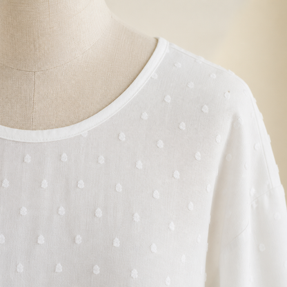 SilkoraWave™ – Easygoing Swiss-Dot Blouse with Buttoned Sleeve Tabs