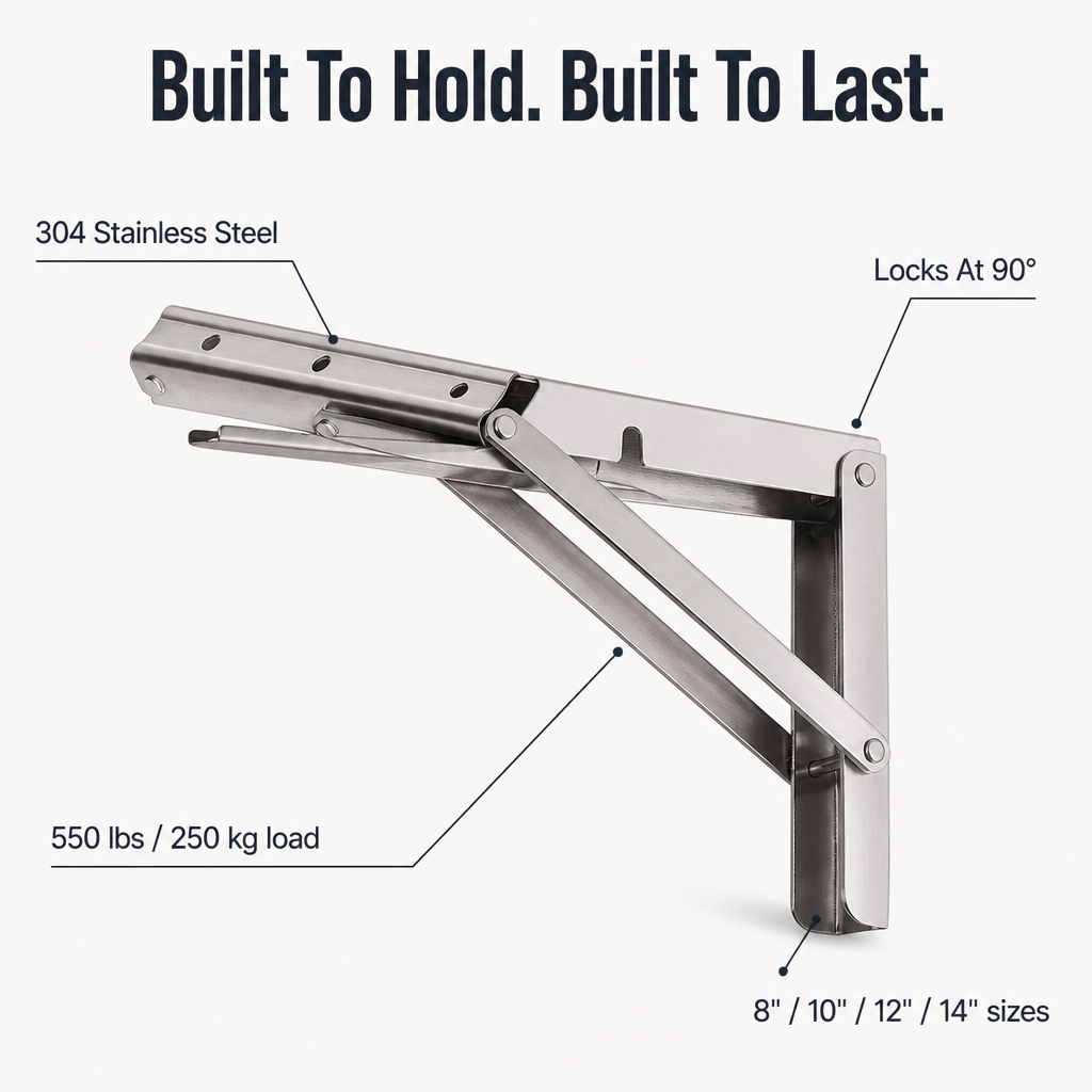 FlexiMount™ — Install Drop-Down Shelves Supporting 550 lbs That Fold Flat in Moments