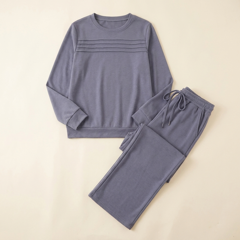 OptimaWear™ – Pleated-Yoke Soft Knit Two-Piece Lounge Set