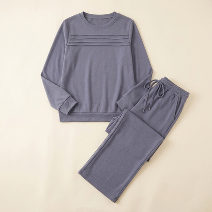 OptimaWear™ – Pleated-Yoke Soft Knit Two-Piece Lounge Set