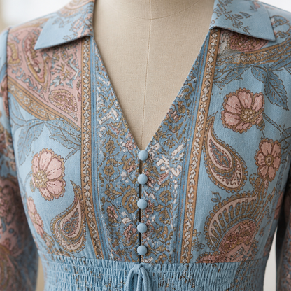Mirella™ – Bohemian Paisley V-Neck Maxi Dress Featuring a Smocked Waist