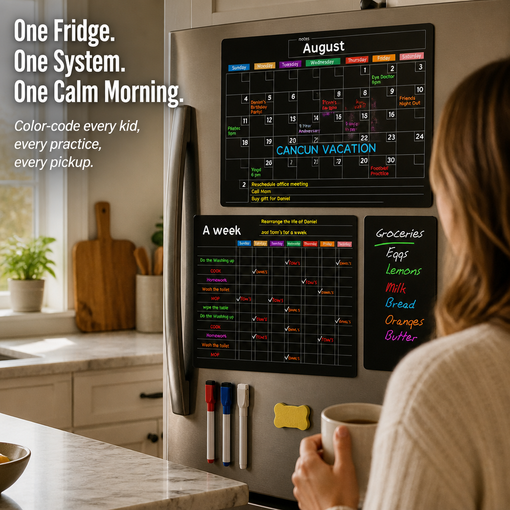VibratoPlan™ — Track Every Practice, Pickup & Pool Party On The Fridge