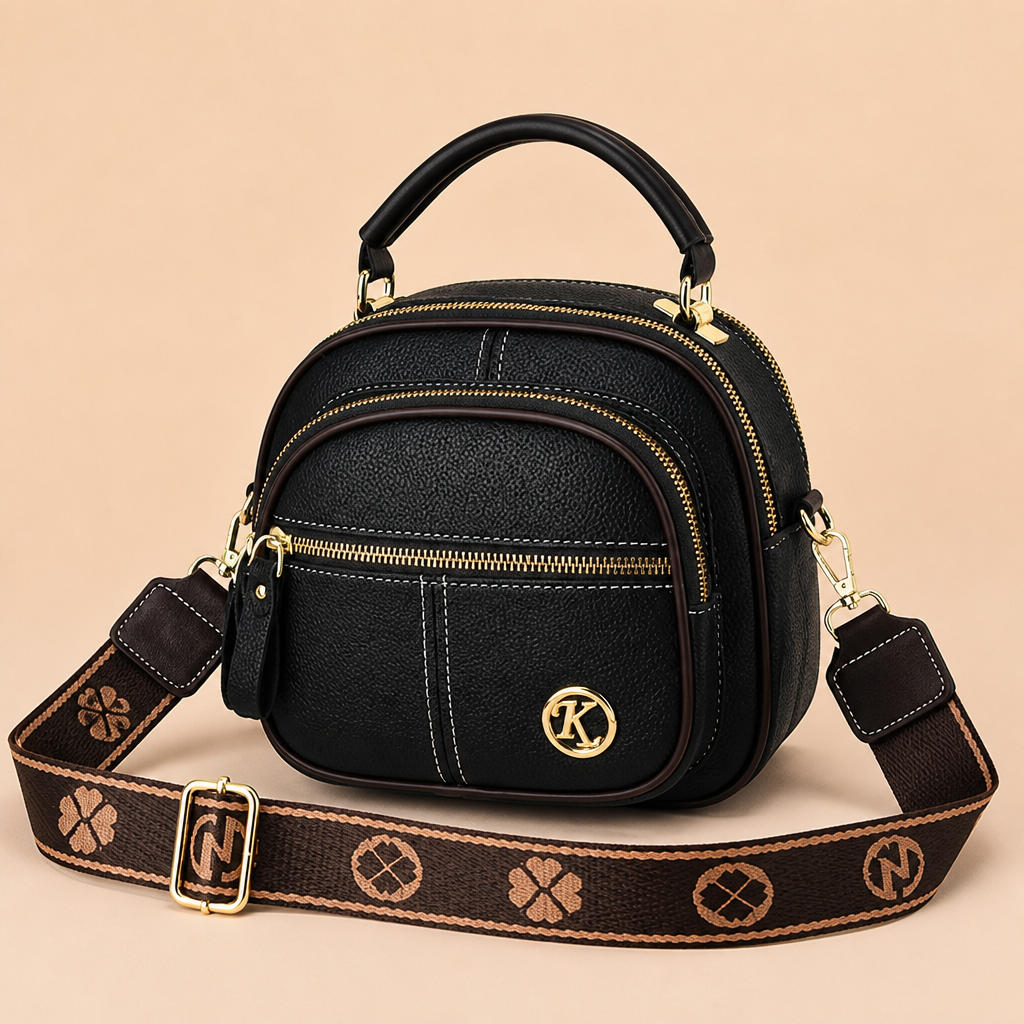 VieraBelle™ – Compact Structured Crossbody Bag with Bold Patterned Strap