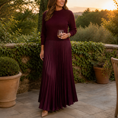 VelaLift™ – Stylish Pleated Maxi Skirt Set Paired with Cropped Knit Top