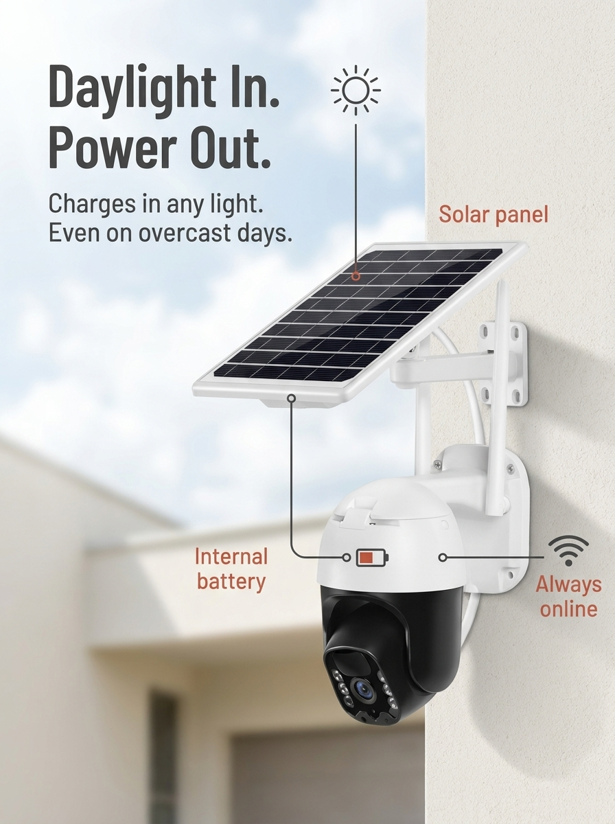 VeroLuxe™ Solar Security Cam — Monitor Every Angle 24/7, Wire-Free Convenience