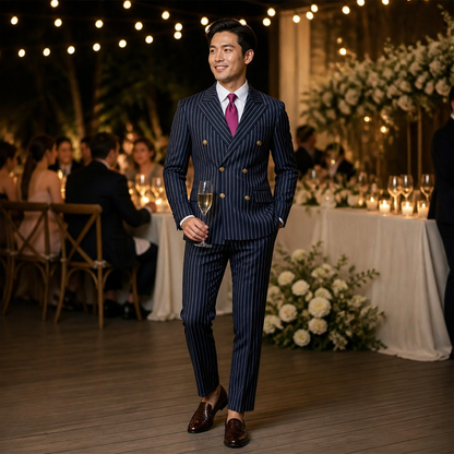Voltura™ – Double-Breasted Pinstripe Suit with Peaked Lapels