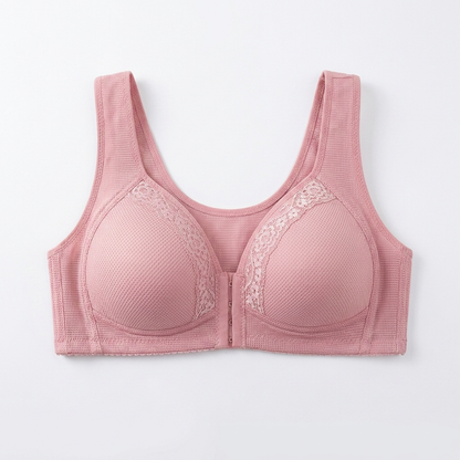 VivaFemme™ – Lace-Accented Wireless Bra with Front Closure