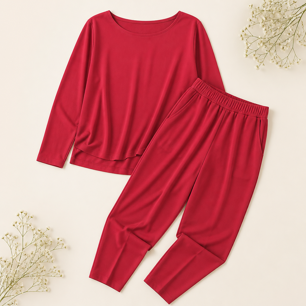 Mirelle™ – Casual Boat-Neck Two-Piece Outfit with Slim Pleated Tapered Pants