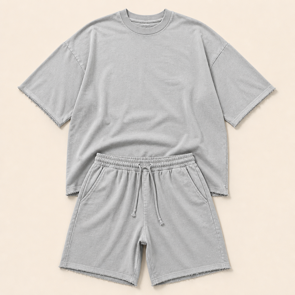 ArdentFlex™ – Comfortable Loose-Fit Raw-Edge Tee & Shorts Set