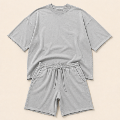 ArdentFlex™ – Comfortable Loose-Fit Raw-Edge Tee & Shorts Set