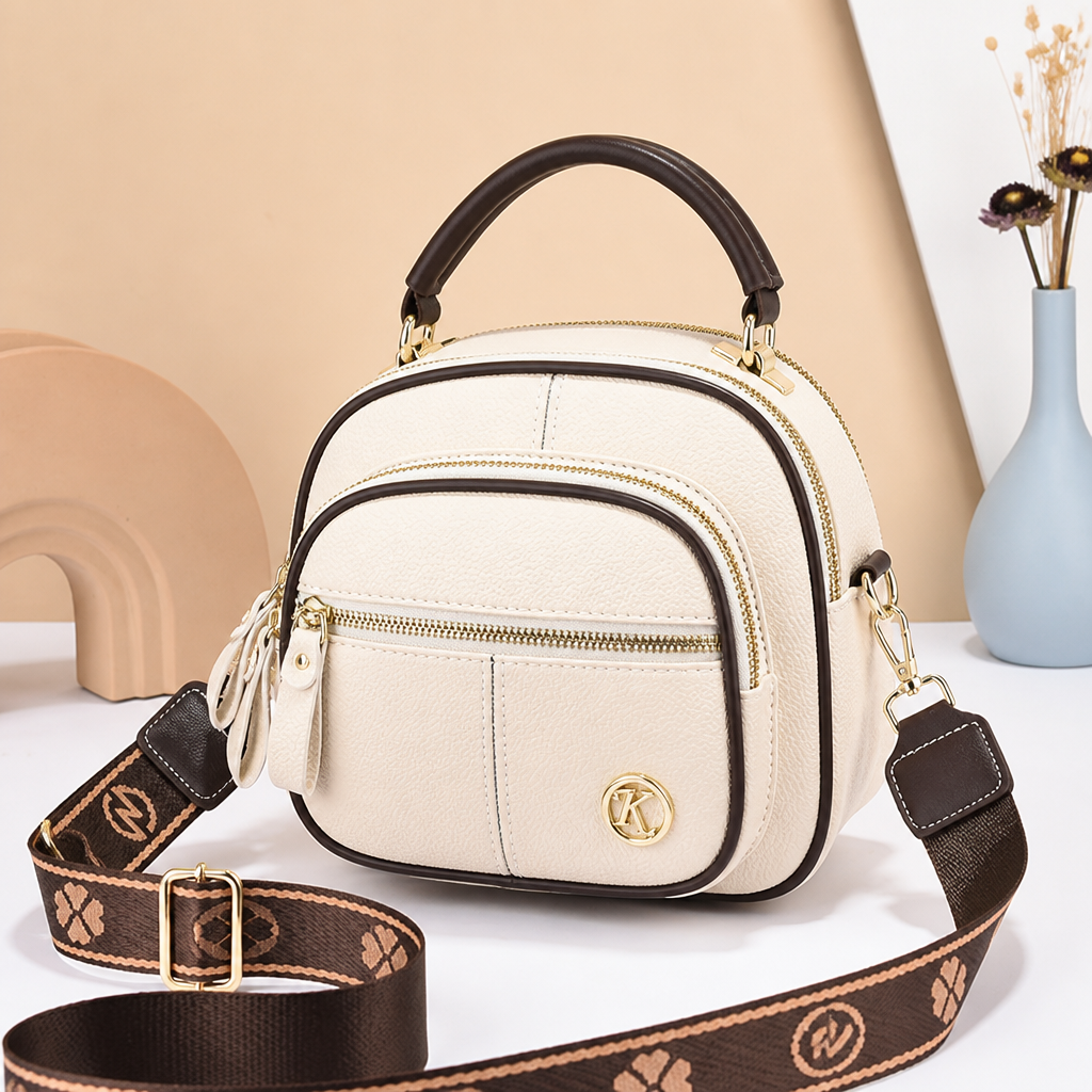 VieraBelle™ – Compact Structured Crossbody Bag with Bold Patterned Strap