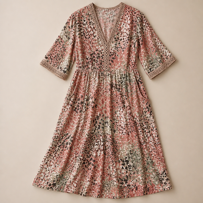 Aesthetic — printed boho midi dress focused on style, comfort, and sophisticated-vacation vibe.