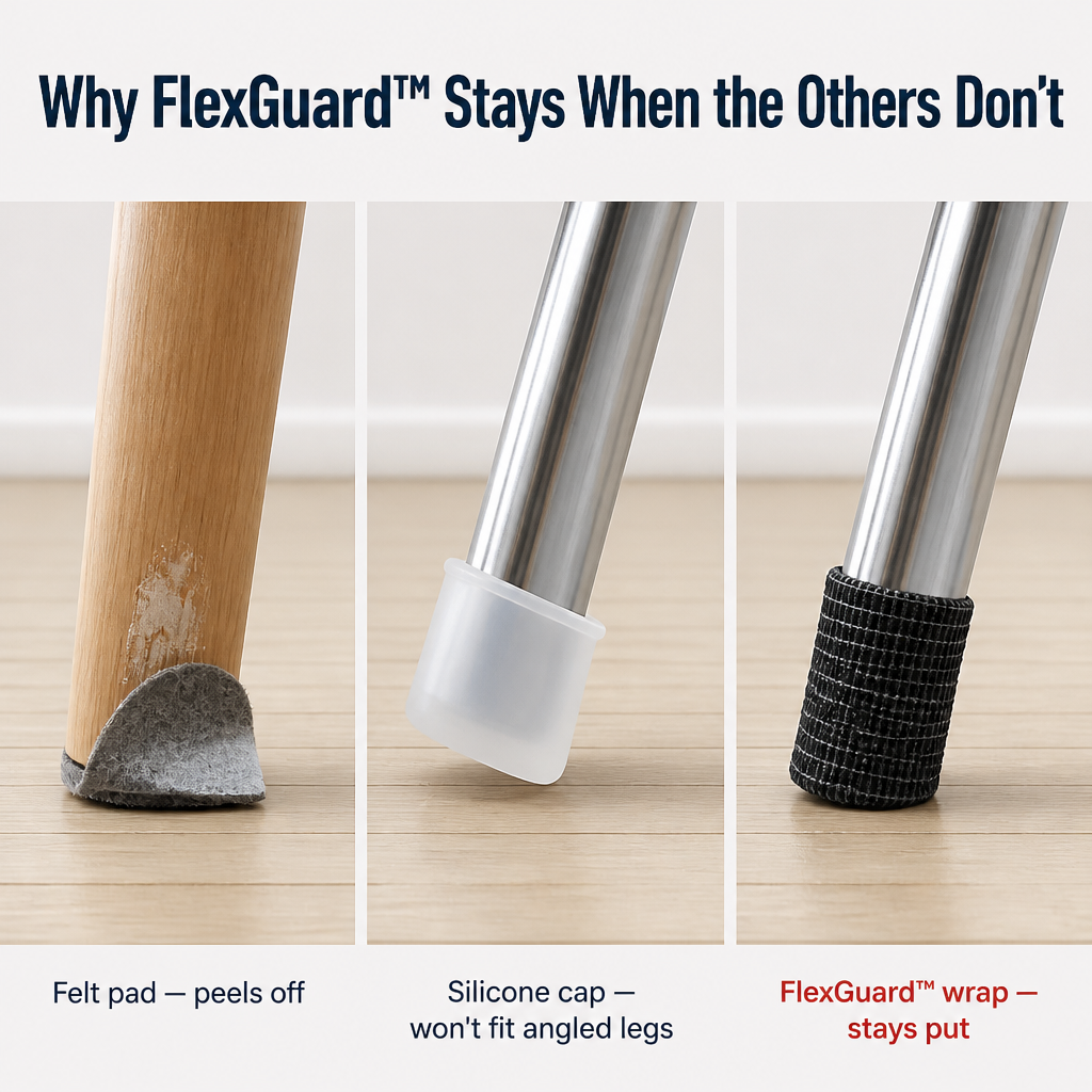 FlexGuard™ — Quiet Squeaky Chair Legs and Prevent Floor Marks in 60 Seconds | Cut-to-Fit Wrap