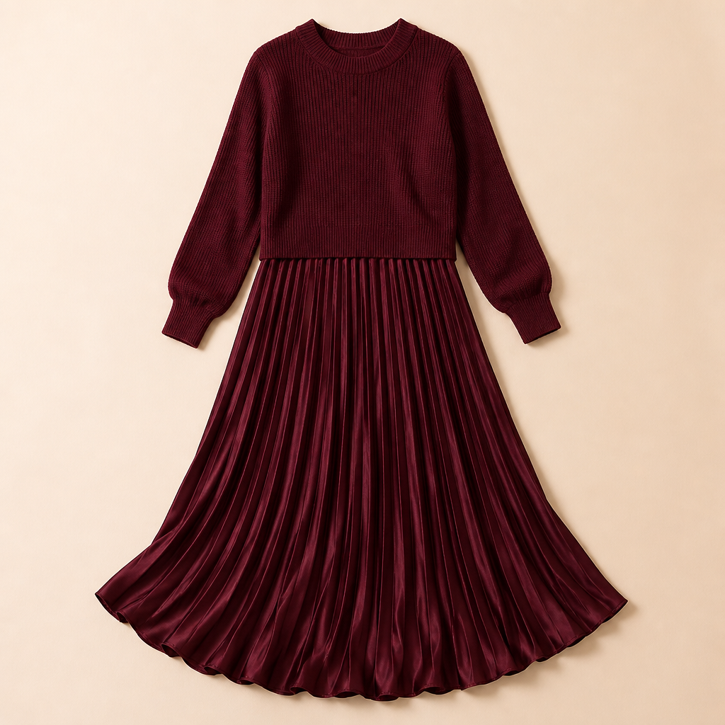 VelaLift™ – Stylish Pleated Maxi Skirt Set Paired with Cropped Knit Top