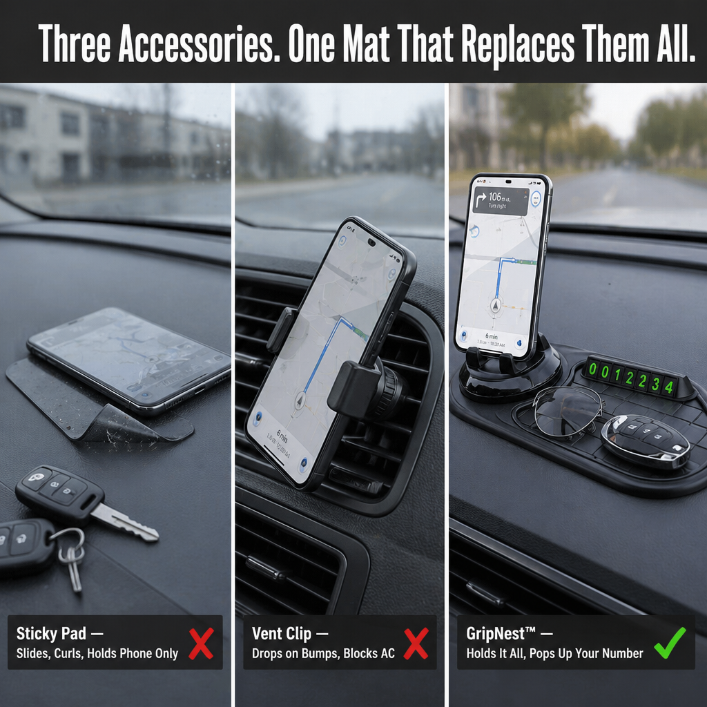 GripNest™ — Secure Your Phone, Show Your Parking Number & Organize the Dashboard All in One Pad