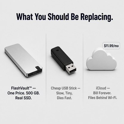 FlashVault™ — Banish "Storage Almost Full" Alerts Forever | Plug-and-Play 500GB