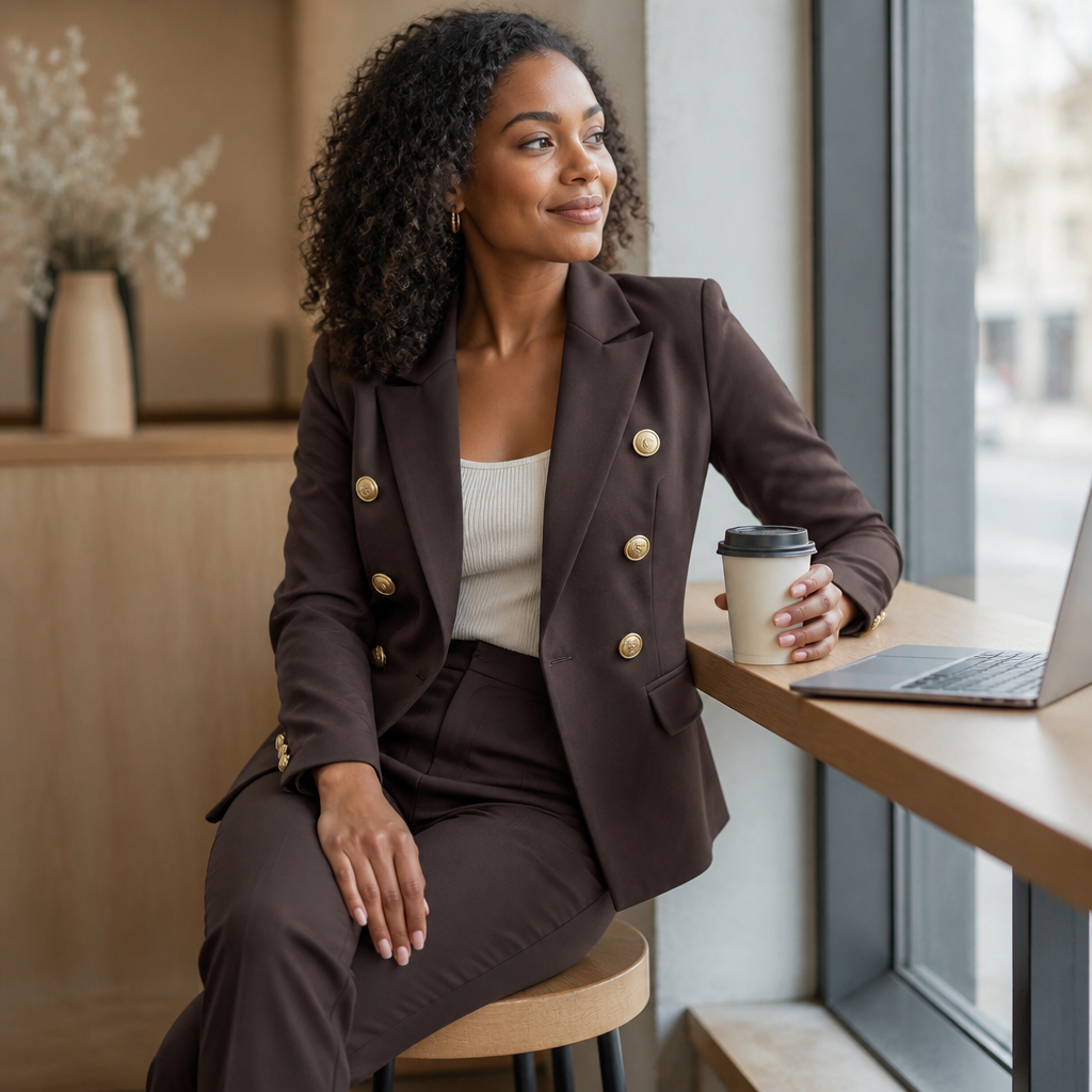 VeroLuxe™ – Custom Double-Breasted Blazer Ensemble with Gold Buttons