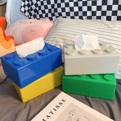 Innovative Wall-Mounted Tissue Box Holder Featuring Building Blocks