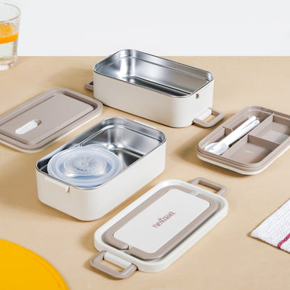 Ninja Airtight Double Decker Bento Lunch Box in Matte Beige, 2000ml Capacity