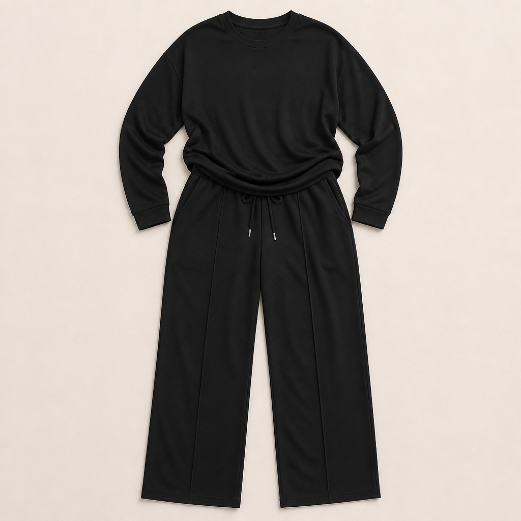 ElysianEase™ – Comfortable Long Sleeve Shirt & Wide-Leg Trousers Set