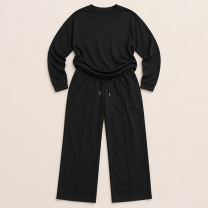 ElysianEase™ – Comfortable Long Sleeve Shirt & Wide-Leg Trousers Set