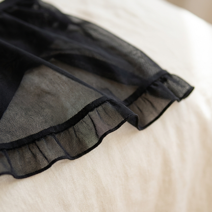 Soirée™ – Lace V-Neck Babydoll Set Featuring Sheer Mesh Skirt