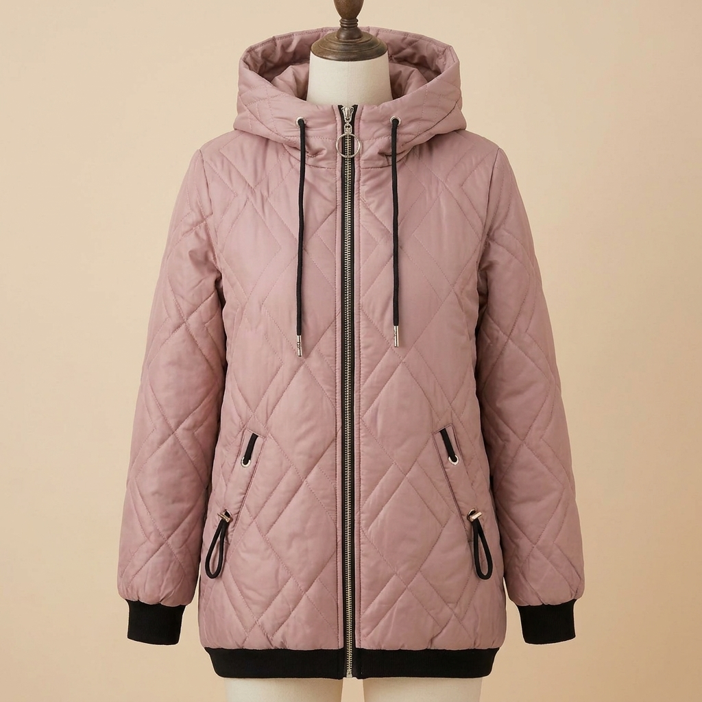 RamoraVibe™ – Diamond-Stitched Parka with Hood and Drawstring Closure