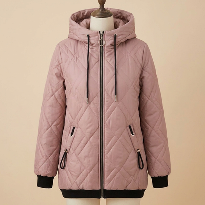 RamoraVibe™ – Diamond-Stitched Parka with Hood and Drawstring Closure