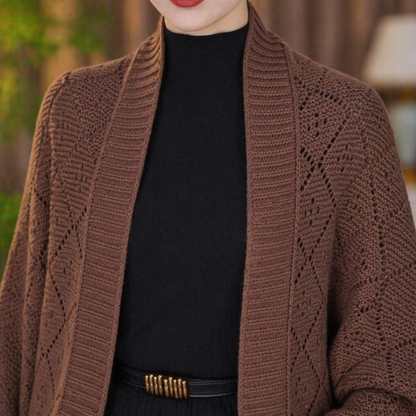 AerieLuxe™ – Hollow Knit Shawl Cardigan with Open Front and Lantern Sleeves