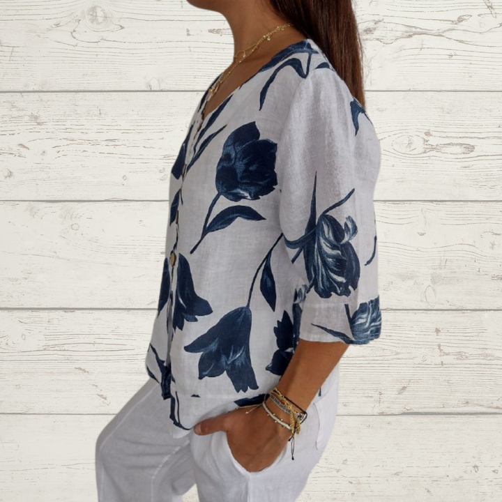 ZephyraLuxe™ Linen V-Neck Top — Keep Cool, Fresh, and Perfectly Confident All Day