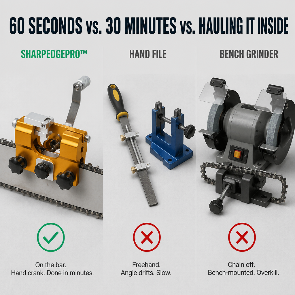 SharpEdgePro™ — Restore Any Blunt Chainsaw to Razor-Sharp Instantly