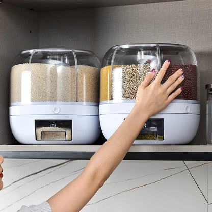 360° GrainVault: Rotatable Moisture-Resistant Grain Dispenser for Kitchen Use