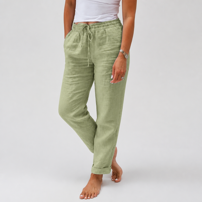 LuxeraSilk™ – Comfortable Cotton-Linen Drawstring Pants with Stretch Waist