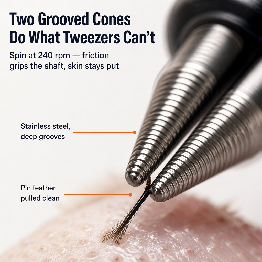 SwiftPluck™ — Remove Stubborn Pin Feathers Easily Without Tweezers or Torch
