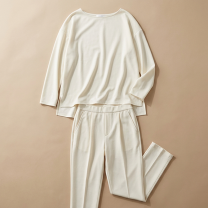 LuminaEase™ – Casual Boat-Neck Top & Slim Fit Pant Set