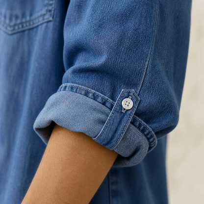 Flowease™ – Comfortable Wide-Leg Denim Jumpsuit Featuring Button-Front Top