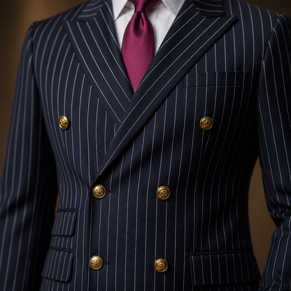 Voltura™ – Double-Breasted Pinstripe Suit with Peaked Lapels