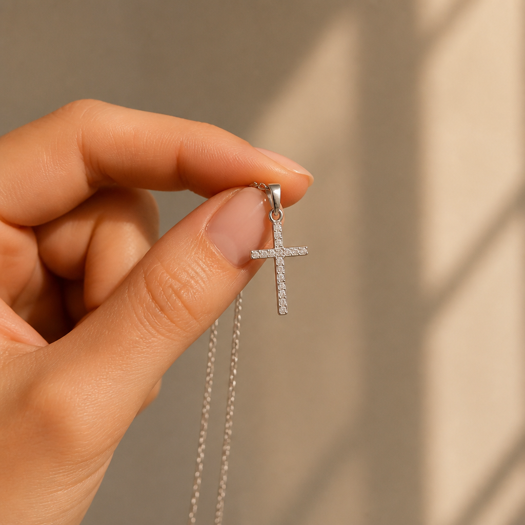 LustreRise™ – Shimmering Pavé Zircon Cross Pendant Necklace
